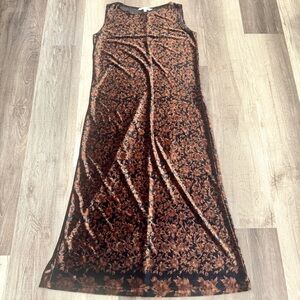 John Paul Richard Velvet Dress Womens Large Black Brown Leaf Maxi Sleeveless Y2K